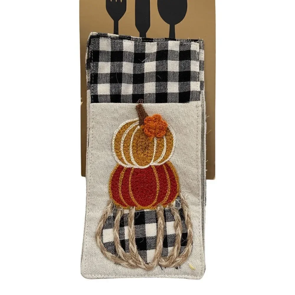 Nicole Miller Pumpkin Gourd Crewel Embroidered Utensil Holders Set of 4 NWT